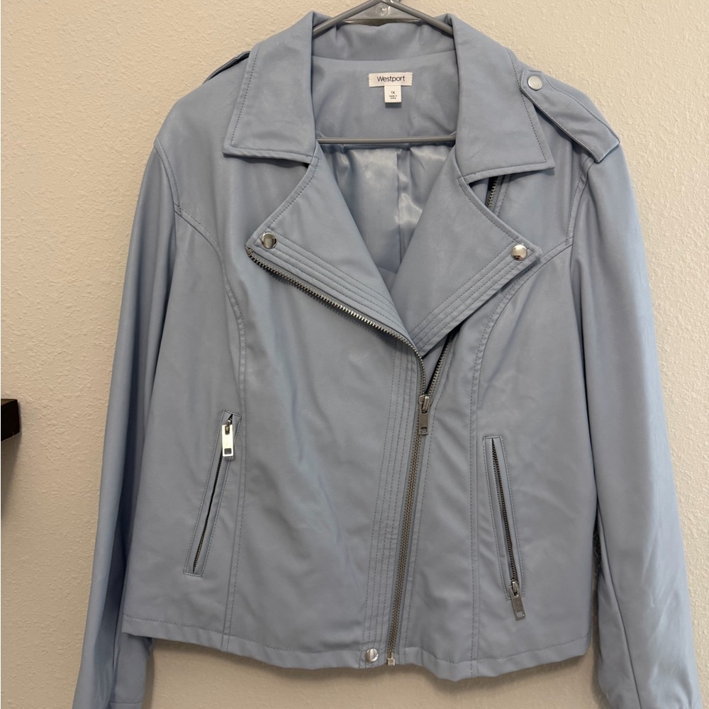 Westport Sky Blue Leather Jacket - Picture 2 of 9
